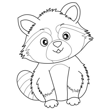 Çizgili kuyruğu ve siyah beyaz çizgili maskesi olan sevimli bir rakun çocuk boyama sayfaları ve eğitim amaçlı basılabilir orman hayvanları için mükemmel.