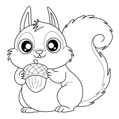 Siyah beyaz çizgili palamut tutan şirin bir sincap. Çocuk boyama sayfaları ve eğitim amaçlı orman hayvanları için mükemmel.