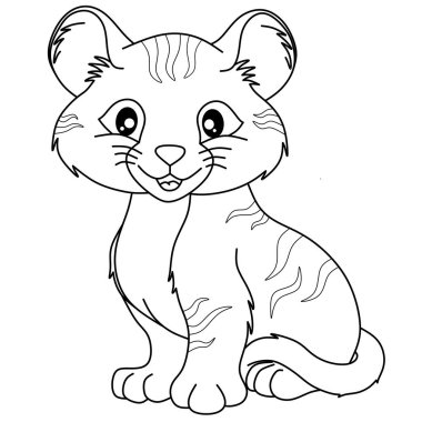 Siyah-beyaz çizgili şirin kaplan yavrusu, çocukları boyamak için ideal sayfalar, hayvan temalı aktiviteler ve eğitim amaçlı basılabilir yazıcılar.