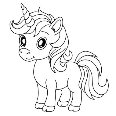Siyah beyaz çizgili şirin bebek tek boynuzlu at, çocukları boyamak için mükemmel sayfalar, fantezi temalı aktiviteler, ve büyülü yaratık basılabilir.