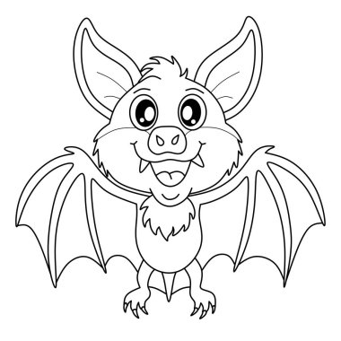 Siyah beyaz çizgili şirin bir yarasa, çocukları boyamak için mükemmel sayfalar, cadılar bayramı aktiviteleri, ve hayvan temalı basım tabloları.