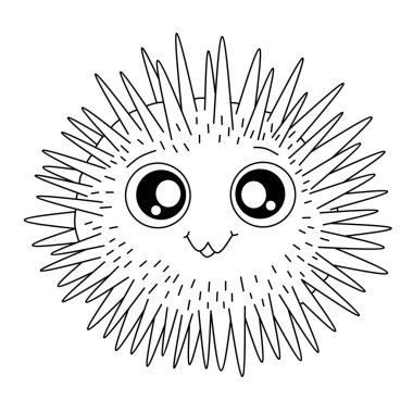 Siyah-beyaz çizgili şirin deniz kestanesi, çocukları boyamak için ideal sayfalar, okyanus hayvani aktiviteler ve deniz yaşamı eğitimli basılabilir yazıcılar.