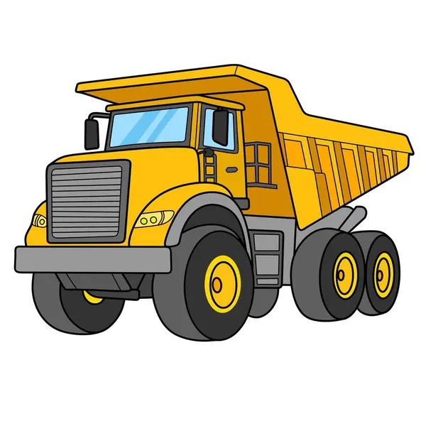 Parlak sarı çizgi film damperli kamyon, çocukların inşaat temaları için ideal, ağır araç çizimleri, ve eğitim amaçlı taşınabilir baskı tabloları