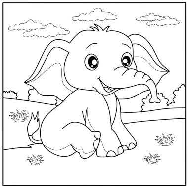 Güzel bir fil boyama sayfası. Çocukların yaratıcı aktiviteleri ve öğrenmeleri için dost canlısı vahşi hayvan taslağı