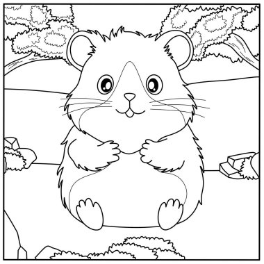 Tatlı çizgi film hamster boyama sayfası. Çocukların yaratıcı faaliyetleri ve küçük hayvanlar hakkında bilgi edinmek için dost canlısı kemirgen taslağı.