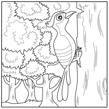 Yetişkinler için kuş boyama sayfası. siyah ve beyaz resimleme.