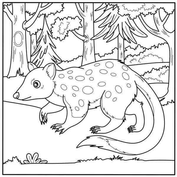Ormanda şirin bir çizgi film boyama sayfası. Çocukların yaratıcı aktiviteleri ve vahşi hayatı öğrenmeleri için dostane bir keseli özet.