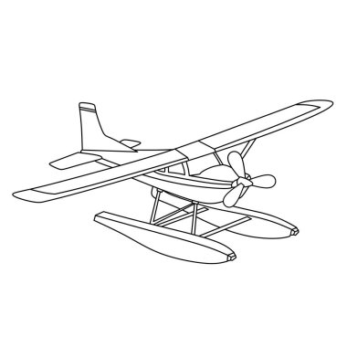 Klasik bir deniz uçağının detaylı taslağı, çocuk boyama kitapları ve havacılık temalı projeler için mükemmel.