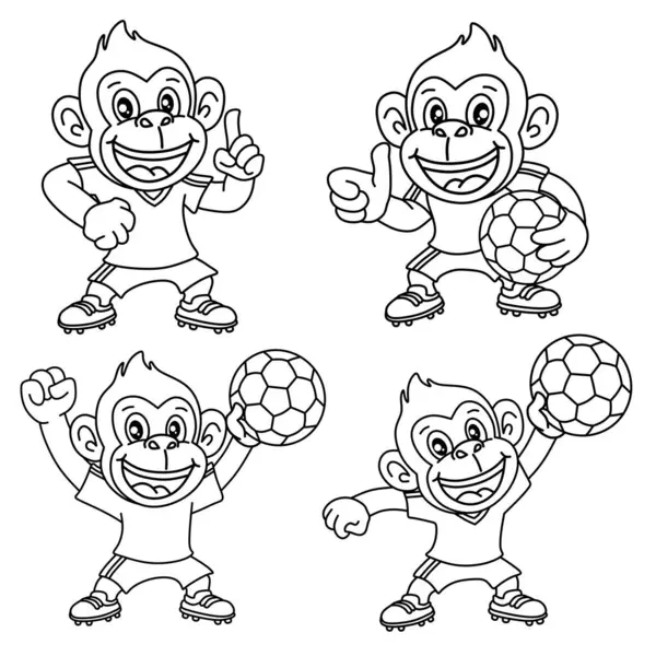 Mutlu futbolcu çocuk boyama kitapları için ana hatları, çeşitli pozlar yaratıcı öğrenme ve eğlence için mükemmel