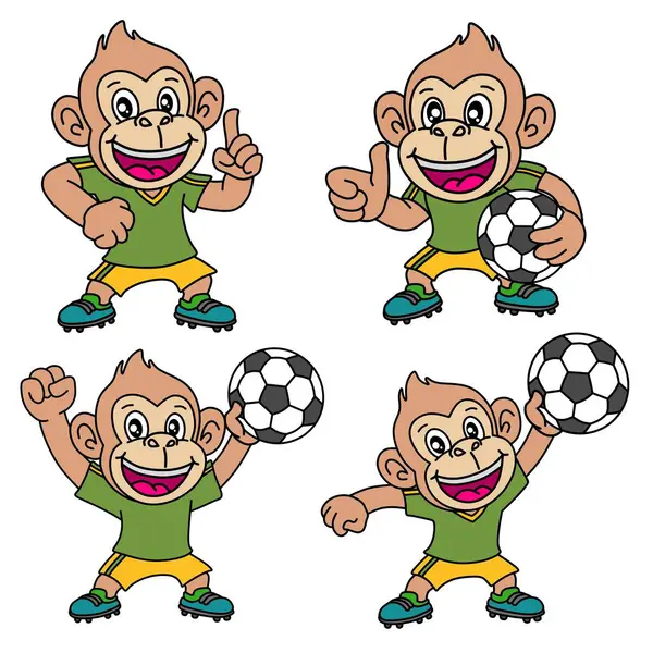 Farklı pozlarda dört mutlu maymun futbolcu.