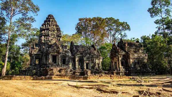 Angkor Wat, Siem Reap, Kamboçya 'daki tapınağın antik kalıntıları.