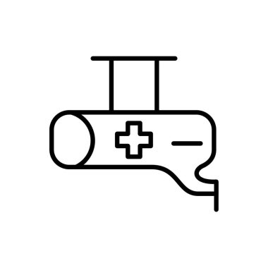 Tıbbın ana hatlarıyla ilgili bir ikon. Hastaneler, hastalar, ilaçlar, eczaneler, hemşireler, reçeteler ve tıbbi raporlar. Vektör illüstrasyonu