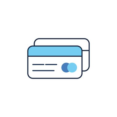 Minimalist tasarımı olan iki ödeme kartının vektör çizimi. Yüksek kaliteli resimli mavi kart. Finans, bankacılık veya e-ticaret ile ilgili sunumlar, makaleler veya grafik tasarımı için uygundur.