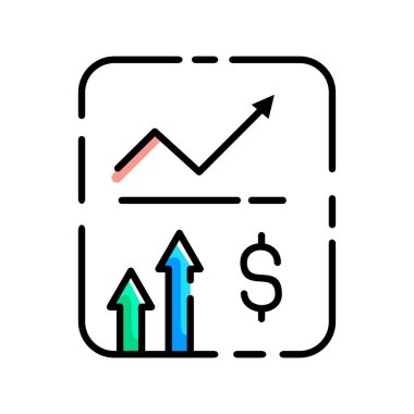 Çizgi simgesi grafiği. İş bilgileri için veri, çubuklar ve ekonomik büyüme unsurları. Veri istatistikleri ve analizlerinin görselleştirilmesi. Beyaz arka planda izole edilmiş. vektör illüstrasyonu