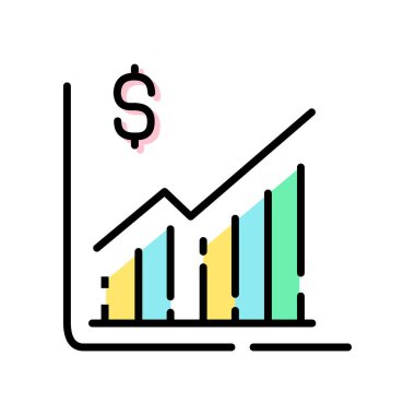 Çizgi simgesi grafiği. İş bilgileri için veri, çubuklar ve ekonomik büyüme unsurları. Veri istatistikleri ve analizlerinin görselleştirilmesi. Beyaz arka planda izole edilmiş. vektör illüstrasyonu