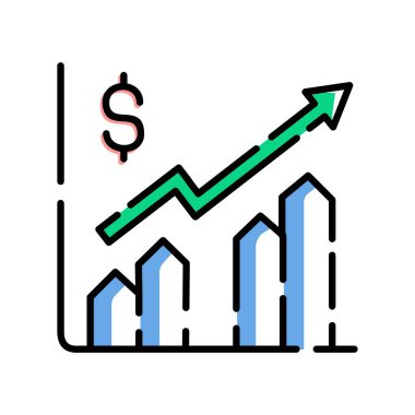 Çizgi simgesi grafiği. İş bilgileri için veri, çubuklar ve ekonomik büyüme unsurları. Veri istatistikleri ve analizlerinin görselleştirilmesi. Beyaz arka planda izole edilmiş. vektör illüstrasyonu