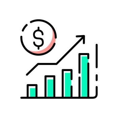 Çizgi simgesi grafiği. İş bilgileri için veri, çubuklar ve ekonomik büyüme unsurları. Veri istatistikleri ve analizlerinin görselleştirilmesi. Beyaz arka planda izole edilmiş. vektör illüstrasyonu