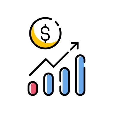 Çizgi simgesi grafiği. İş bilgileri için veri, çubuklar ve ekonomik büyüme unsurları. Veri istatistikleri ve analizlerinin görselleştirilmesi. Beyaz arka planda izole edilmiş. vektör illüstrasyonu