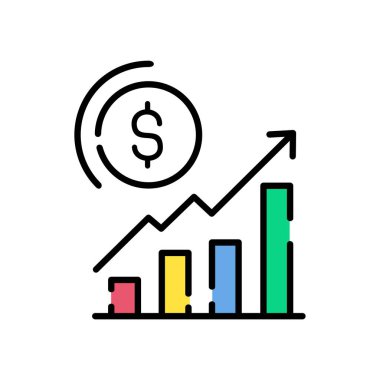 Çizgi simgesi grafiği. İş bilgileri için veri, çubuklar ve ekonomik büyüme unsurları. Veri istatistikleri ve analizlerinin görselleştirilmesi. Beyaz arka planda izole edilmiş. vektör illüstrasyonu