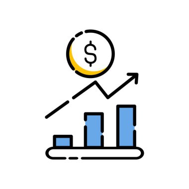 Çizgi simgesi grafiği. İş bilgileri için veri, çubuklar ve ekonomik büyüme unsurları. Veri istatistikleri ve analizlerinin görselleştirilmesi. Beyaz arka planda izole edilmiş. vektör illüstrasyonu
