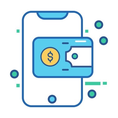 Elektronik cüzdan ikonu. Nakit, elektronik para, para, iş, yatırım, internet bankacılığı. Beyaz arkaplanda paralel vektör simgesi, renkli biçim