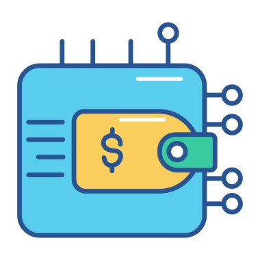 Elektronik cüzdan ikonu. Nakit, elektronik para, para, iş, yatırım, internet bankacılığı. Beyaz arkaplanda paralel vektör simgesi, renkli biçim