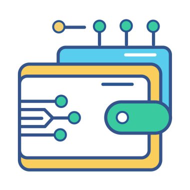 Elektronik cüzdan ikonu. Nakit, elektronik para, para, iş, yatırım, internet bankacılığı. Beyaz arkaplanda paralel vektör simgesi, renkli biçim