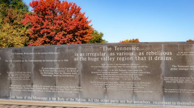 Bicentennial Capitol Mall State Park in Nashville. Photo taken during the autumn season and the monuments are surrounded by lush colorful trees clipart