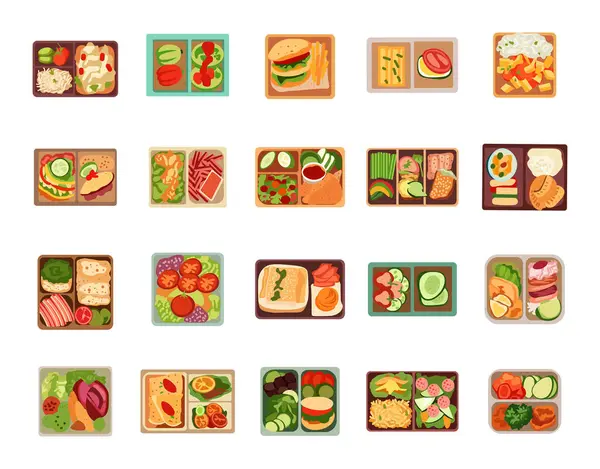 Kutulu Öğlen Yemeği Vektör İllüstrasyonu, Basit Tasarım