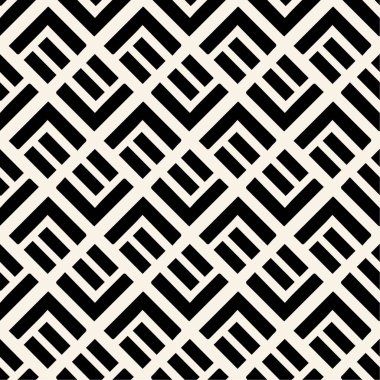 Vektör kusursuz desen. Tekrarlayan geometrik siyah beyaz çizgiler. Soyut kafes arkaplan tasarımı.