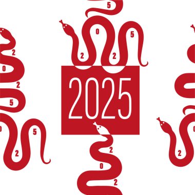 Kusursuz desenli mutlu Çin Yeni Yılı 2025 Yılan Zodyak işareti Asyalı elementler kağıt kesim tarzı renk arkaplanı