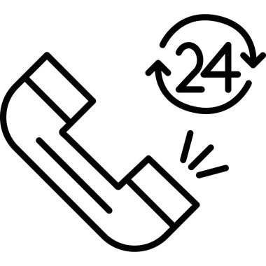 24 saat servis simgesi ana hatları vektörü. 24 servis. servis