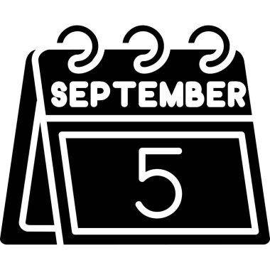 Eylül, siyah kabartma simgesi. Beyaz üzerine Eylül takvimi. Eylül takvimi. Takvim için Eylül simgesi. Düz stil. vektör illüstrasyonu.