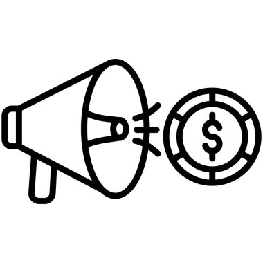 Para ikonlu megafon. İnce çizgi tasarımı. vektör