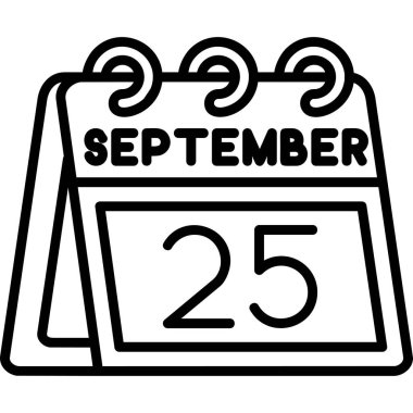 25 Eylül - takvimde tarih ve takvim tasarımı olan tek takvim. vektör illüstrasyonu