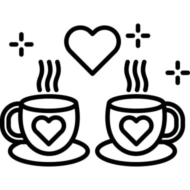 Aşk fincanı kahve ikonu, taslak tarzı