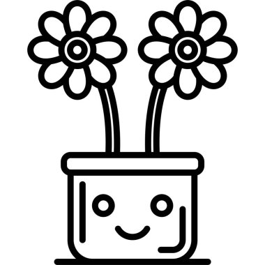 Saksısı, vektörü, illüstrasyonu olan sevimli bir çiçek.