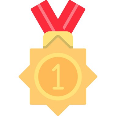 Kazanan madalya düz simgesi beyaz arkaplan, vektör, illüstrasyon