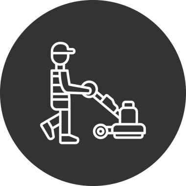 Elektrik süpürgesi çizgi simgesine sahip işçi