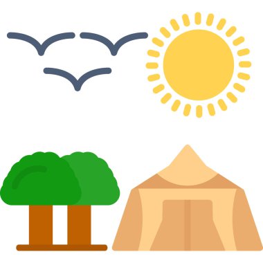 Farklı türde ağaçlar ve bulutlar. düz çizgi film biçimi vektör çizimi.