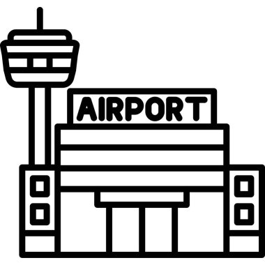 Havaalanı ikonu. Beyaz arkaplanda izole edilmiş havaalanı terminal simgesinin ana hat vektörü