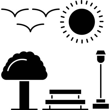 Güneş ve bulutlu bir ağacın vektör çizimi