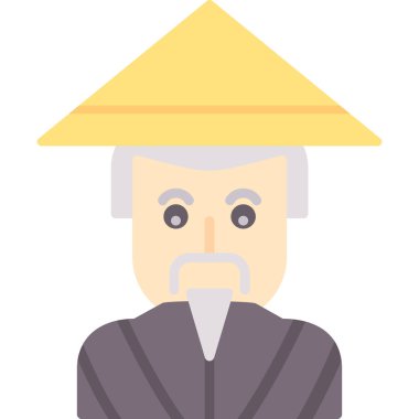 Geleneksel şapka vektör çizimi tasarımı olan Çinli bir adam.