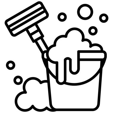 fırça ve kova ikonu. Beyaz üzerine izole edilmiş vektör illüstrasyonu