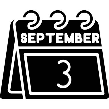 Takvim Eylül simgesi, siyah biçim işareti, beyaz üzerine izole edilmiş, vektör illüstrasyonu.