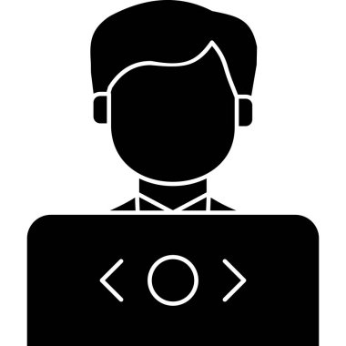 Dizüstü bilgisayarı olan iş adamı, basit vektör illüstrasyonu