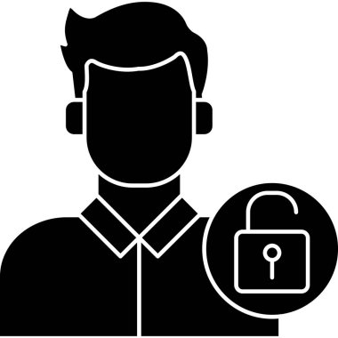 Kilit simgesi olan bir iş adamı. Web için kilit vektör simgesi olan bir adamın basit illüstrasyonuName