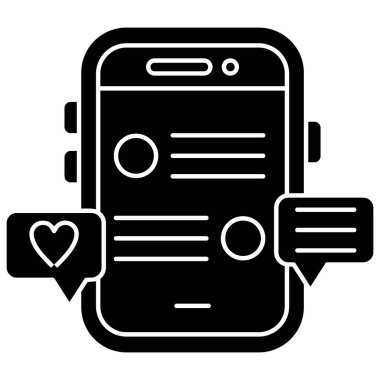 kalp simgesi olan akıllı telefon, basit vektör illüstrasyonu