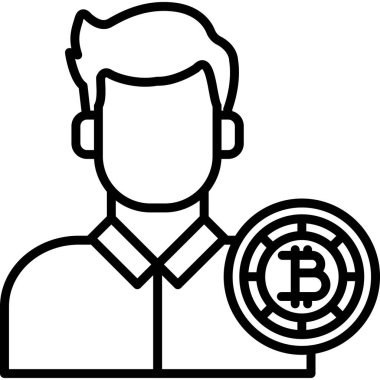 İş adamı bitcoin kripto para birimi simgesi ana hat biçiminde