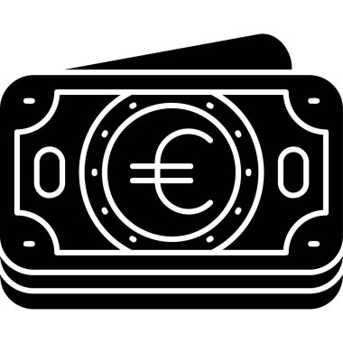 Euro nakit vektör simgesi. biçim düz sembol, siyah renk, yuvarlak açılar, beyaz arkaplan